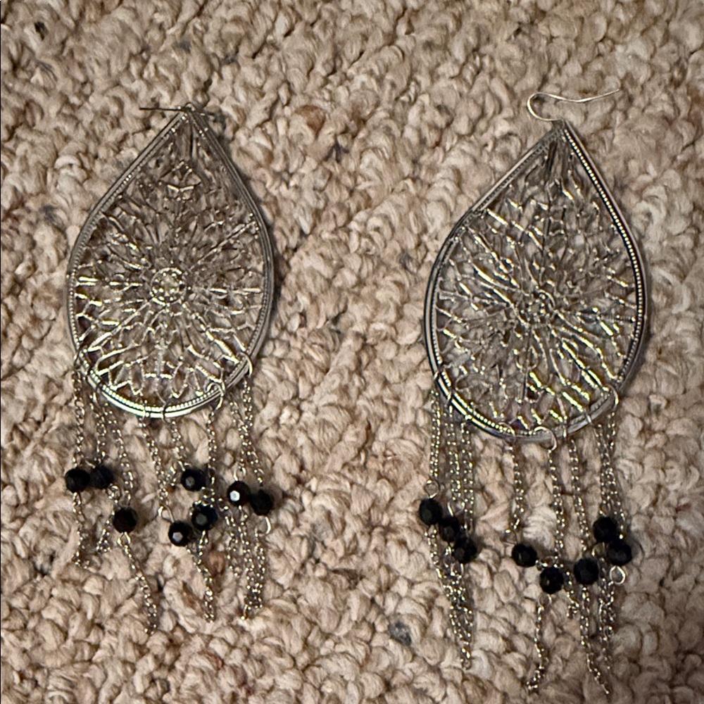 Elegant Silver and Black Dangle Earrings